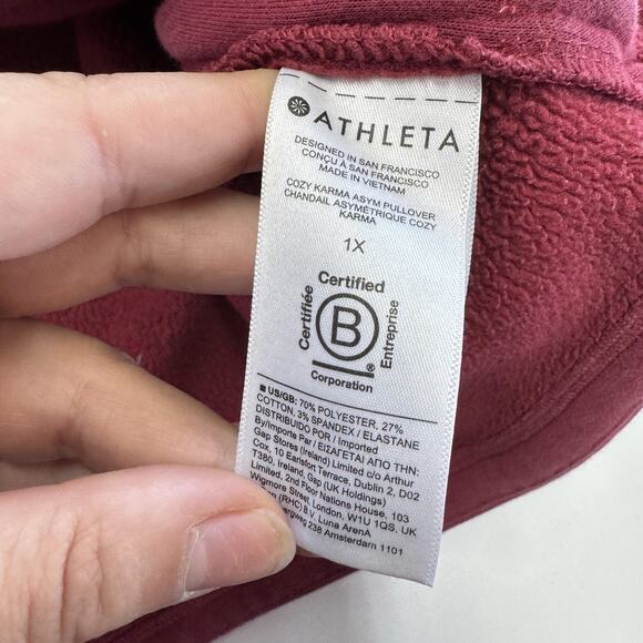 Athleta Pullover Fleece Womens 1X Plus Red Pink Cozy Karma Asym Quarter Zip - Picture 5 of 8